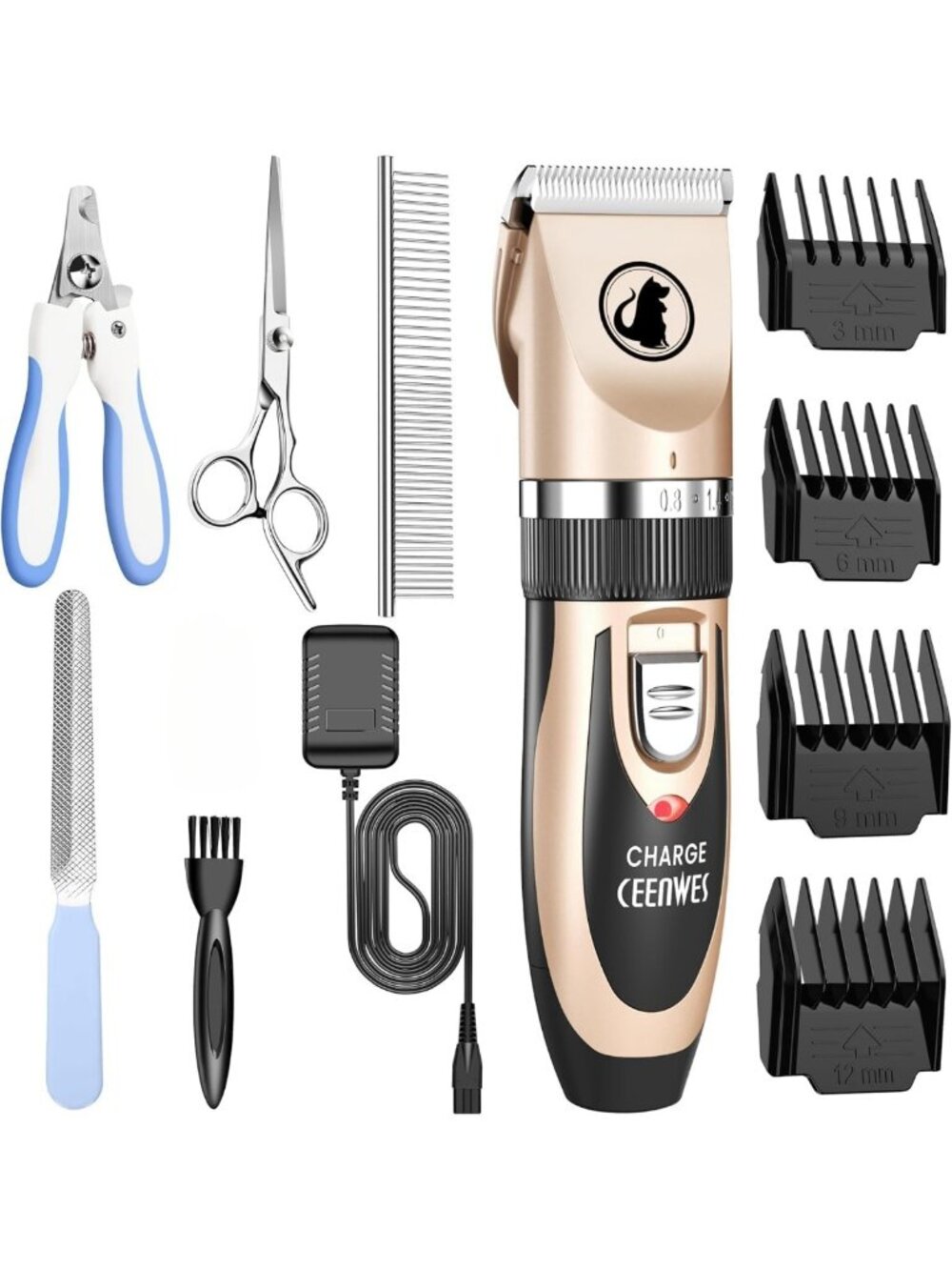 Low Noise Rechargeable Dog Clippers - Cordless Grooming Tool with Comb